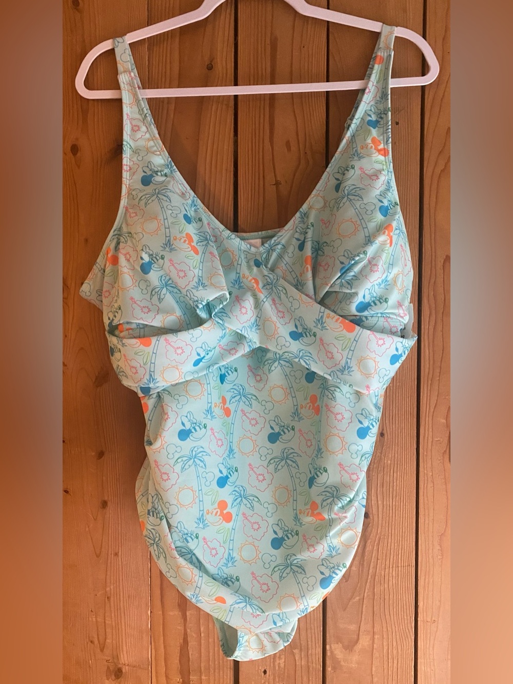 Disney Parks Mickey & Minnie Mouse Light Aqua & Teal Tropical Swimwear One-Piece